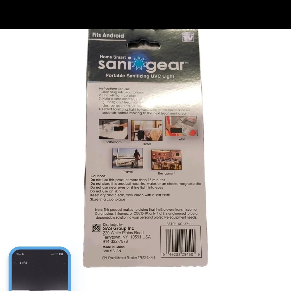 Adidas SaniGear Portable UVC Light - Silver
